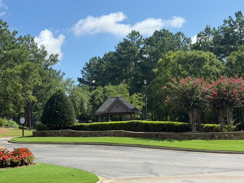 Stone pavilion at the St. Marlo golf course caddy drop-off area